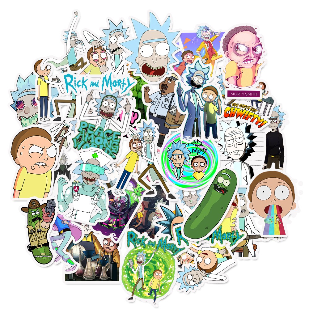 Miếng dán trang trí phong cách cổ điển họa tiết nhân vật hoạt hình "Rick & Morty" dễ thương