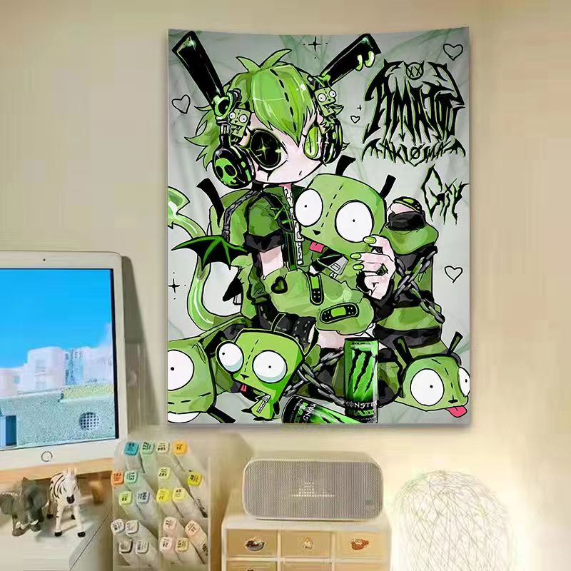 Thảm Treo Tường Họa Tiết Hoạt Hình Nhật Bản Phong Cách Punk Kuromi Kitty Mới