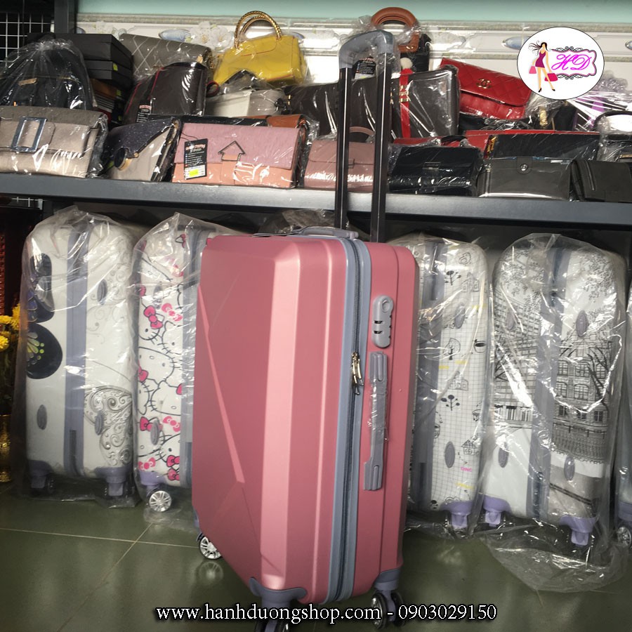 Vali nhựa họa tiết 2 tam giác VL07C – Màu hồng