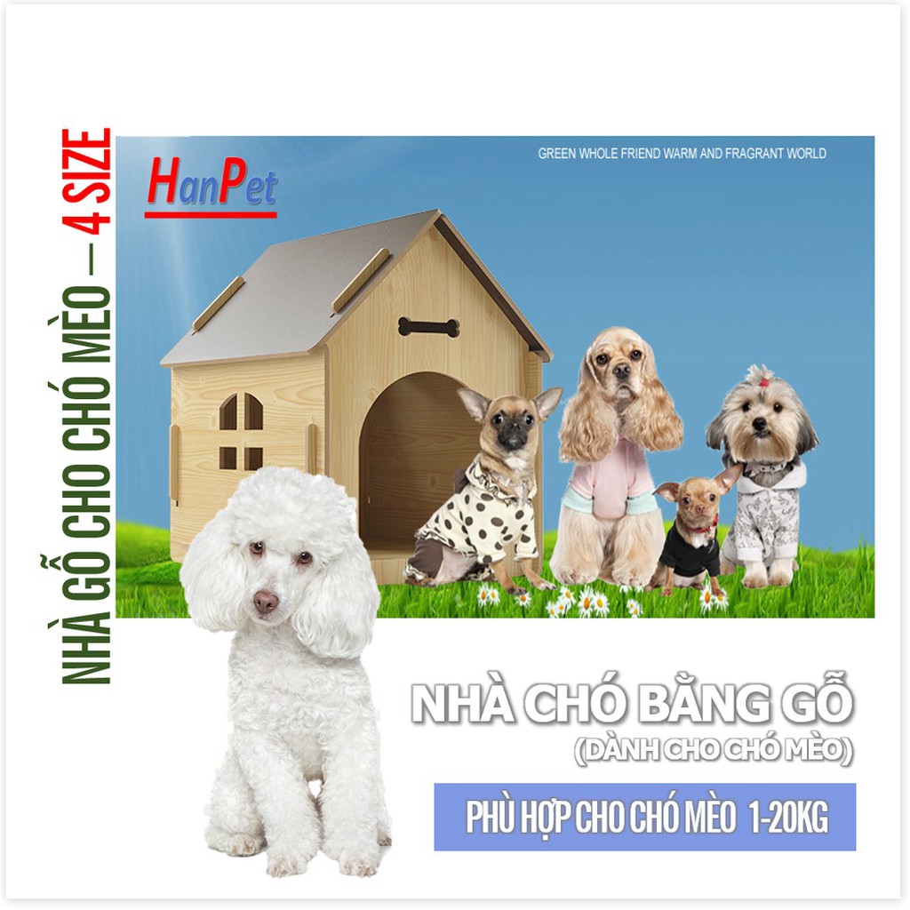 Nội thất thú cưng Nhà gỗ cho chó dạng chuồng chó bằng gỗ mái nhọn