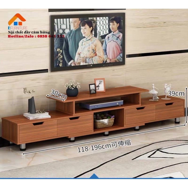 Kệ tivi gỗ MDF phủ melamin (1,18-1,96m)*30cm*35cm (Màu Cánh Gián)