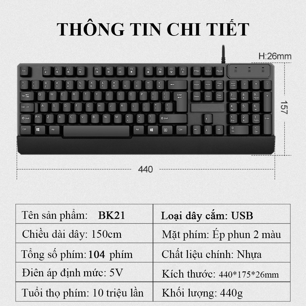 Bàn Phím Máy Tính POERMAX BK21 Kết Nối Có Dây