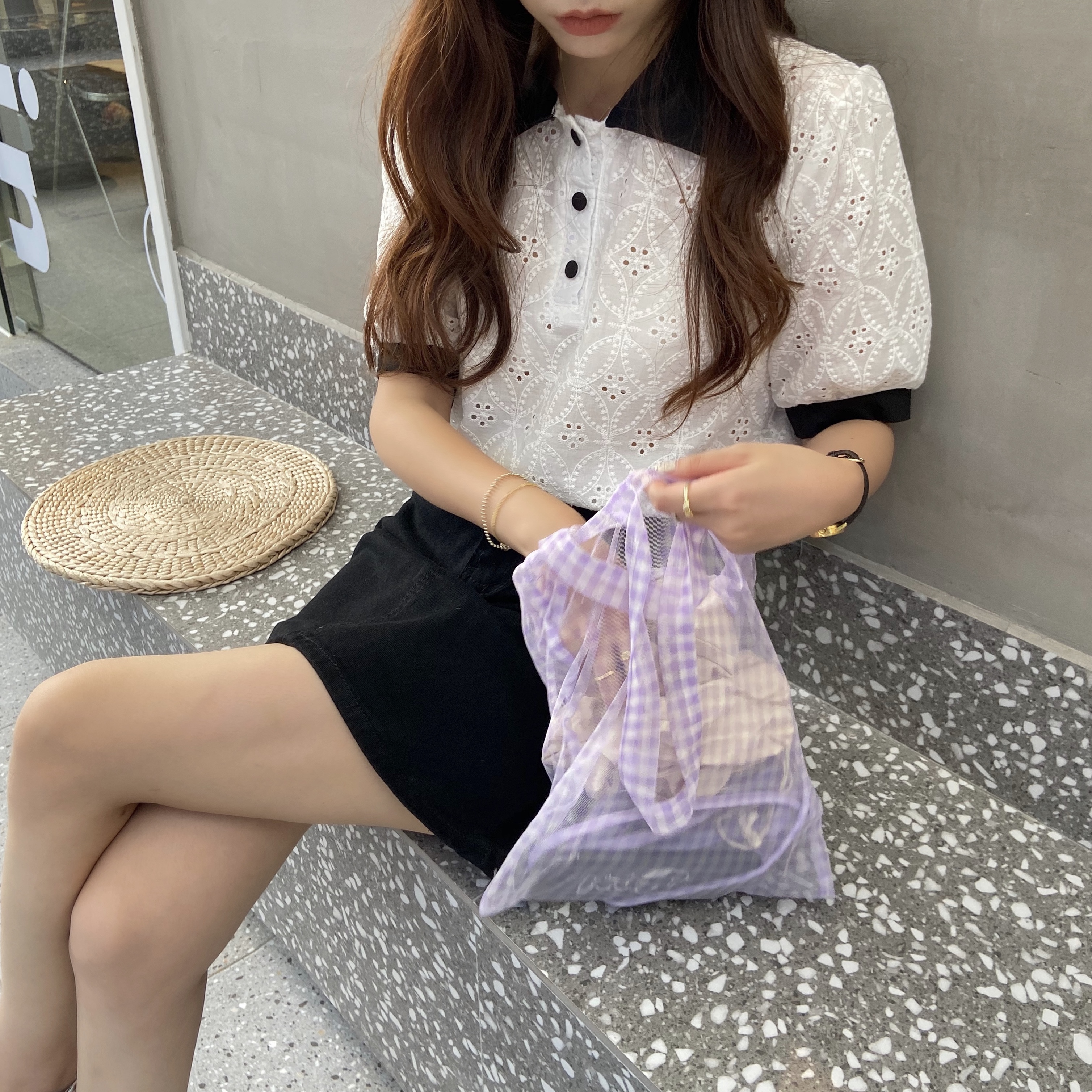 Áo Kiểu Nữ Ngắn Tay Cổ Bẻ Thời Trang Hàn 42105 | BigBuy360 - bigbuy360.vn