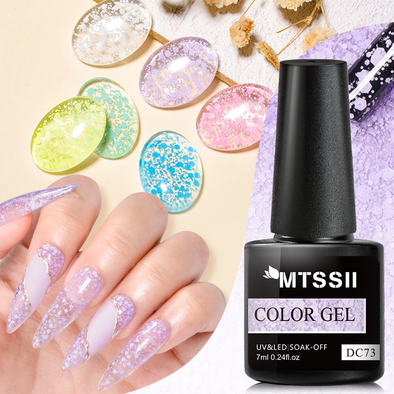 Gel sơn móng tay MTSSII UV trong suốt họa tiết bông tuyết kim sa lấp lánh đẹp mắt 6ml