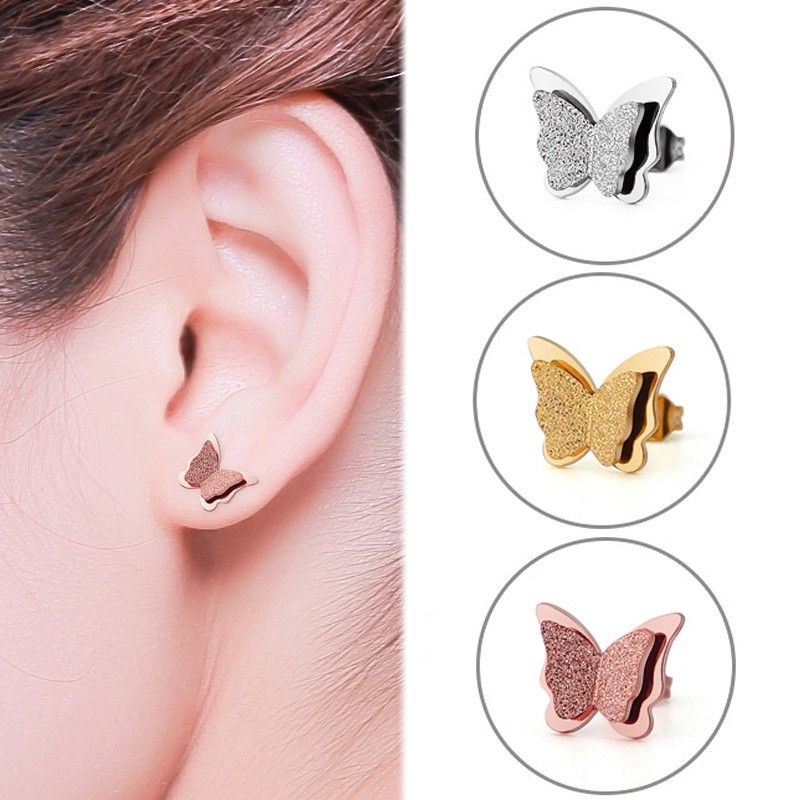 Đôi khuyên tai nữ kiểu bằng kim loại kiểu bướm đầy đáng yêu