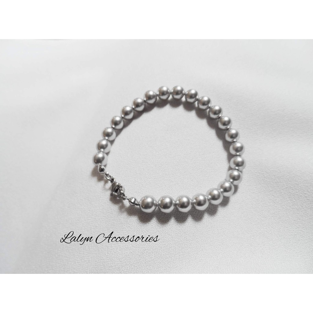 Vòng tay Lắc tay handmade ngọc trai pha lê Swarovski Áo cao cấp chính hãng B014 màu Light Grey - xám