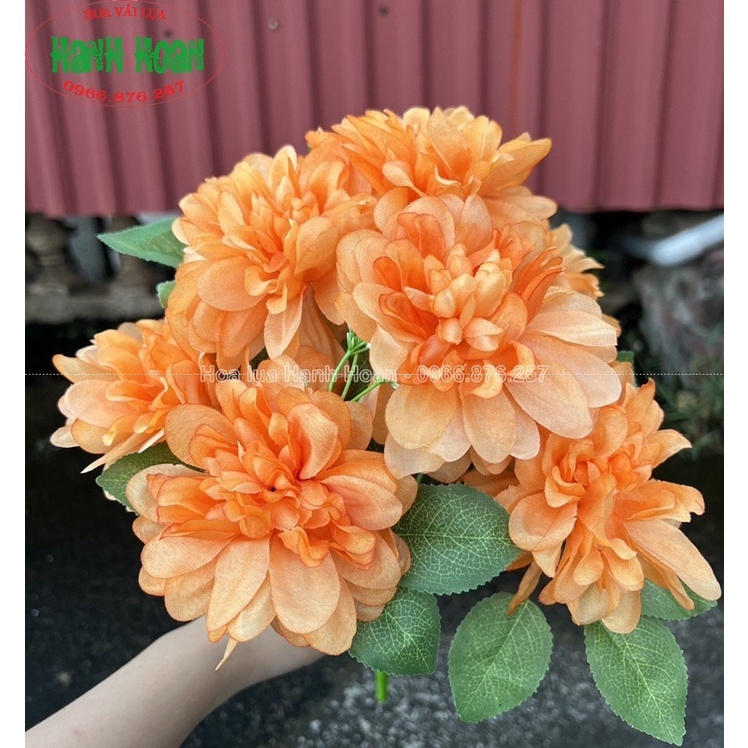 Chùm hoa thược dược 9 bông cao cấp bông 10cm- Hoa giả trang trí