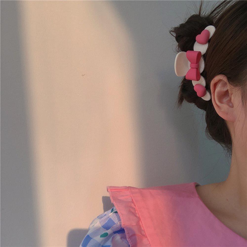 Kẹp Tóc Càng Cua Đính Nơ Trái Tim Bằng Acrylic Màu Hồng Xinh Xắn WMES15H Cho Nữ