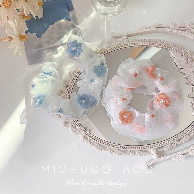 Dây Cột Tóc Thêu Hoa Phong Cách Hàn Quốc Dễ Thương Thời Trang Cho Nữ