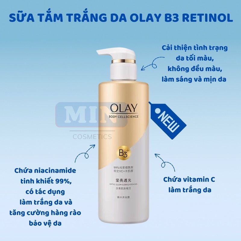 Sữa tắm Olay Vitamin B3 và Vitamin C dưỡng trắng da 500ml