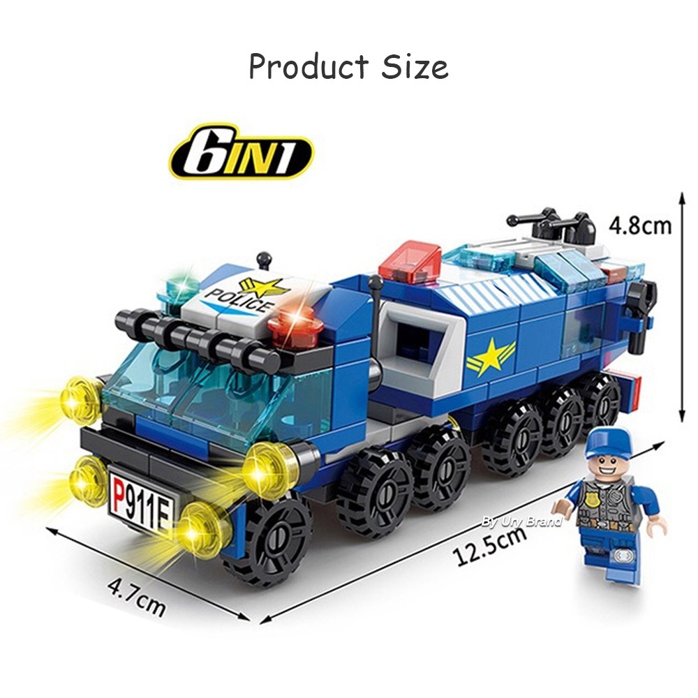 [Mã LIFETOYS1 giảm 30K đơn 99K] Bộ 6 món đồ chơi lắp ráp xe cảnh sát/cửa hàng kẹo trong 1 cho bé