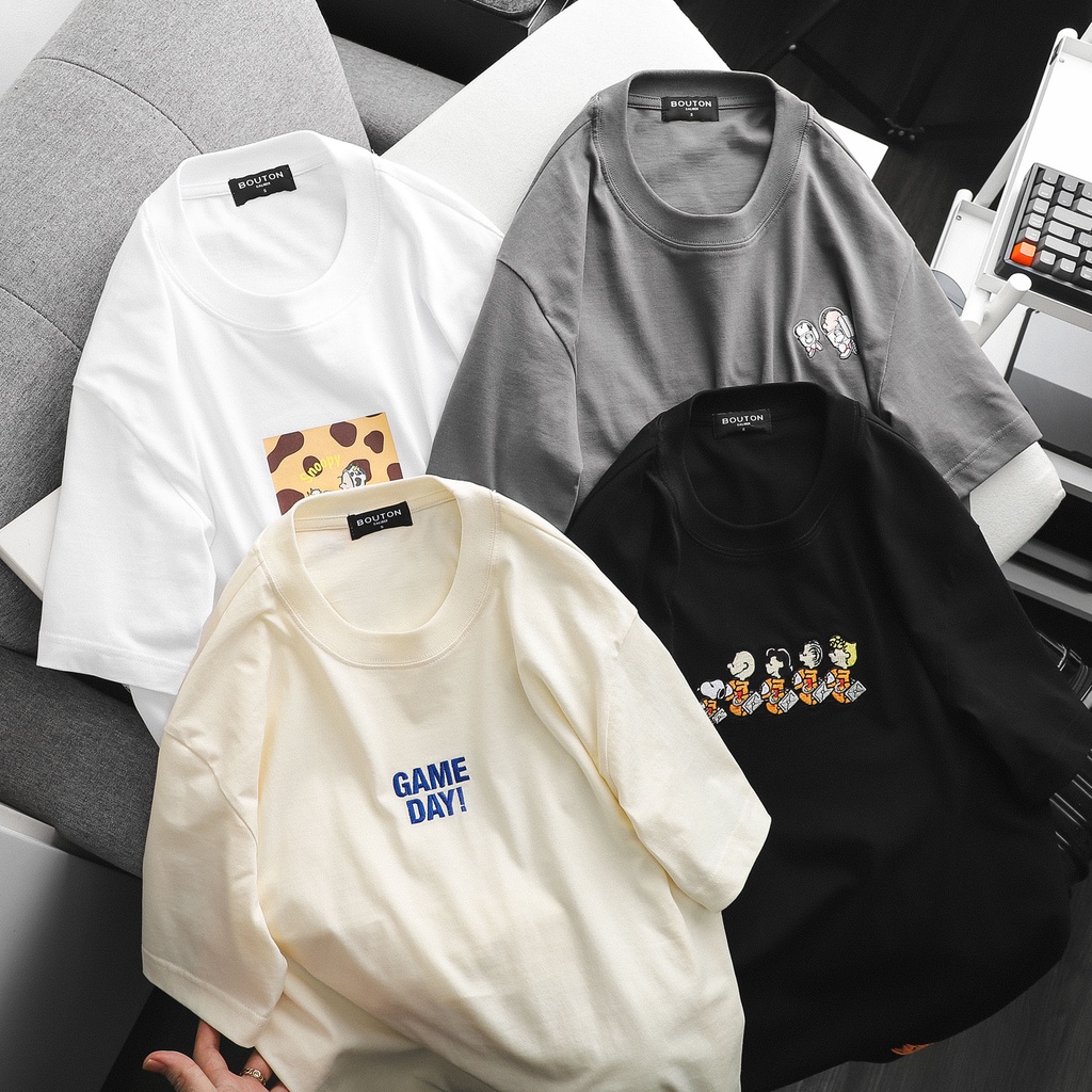 Áo Thun Nam, Áo Phông Nam Cổ Tròn BOUTON In Hình Snoopy, Vải Cotton Co Giãn, Form Regular ATBO0078 160STORE | BigBuy360 - bigbuy360.vn
