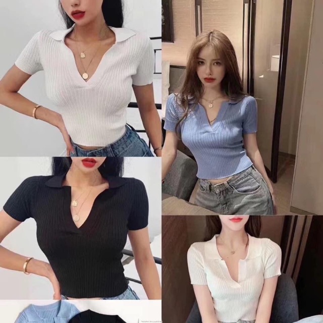 Áo len mongtoghi trơn cổ v bẻ