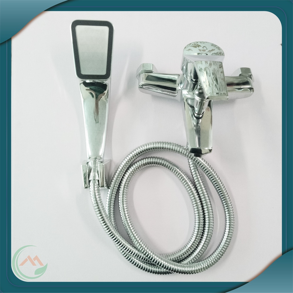 Bộ củ sen vòi tắm nóng lạnh hợp kim mạ Crom sáng bóng Tay sen nhựa ABS vuông kèm dây sen 1.5m + Cài vuông ABS
