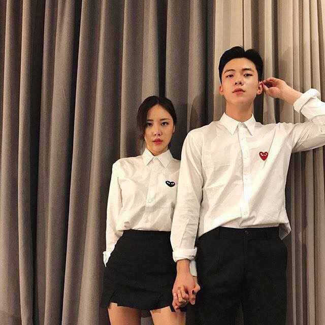 áo sơ mi tim tay dài couple