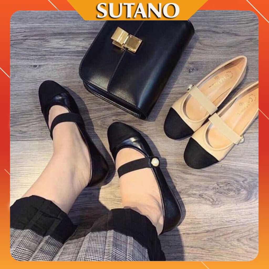 Giày bệt nữ cổ chun đính kèm hạt ngọc lấp lánh