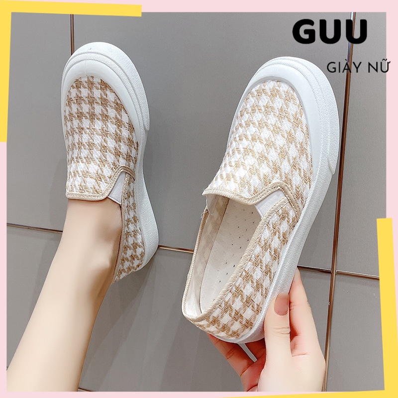 Giày lười, Giày bánh mì kẻ caro trẻ trung cá tính, Giày Slip on nữ