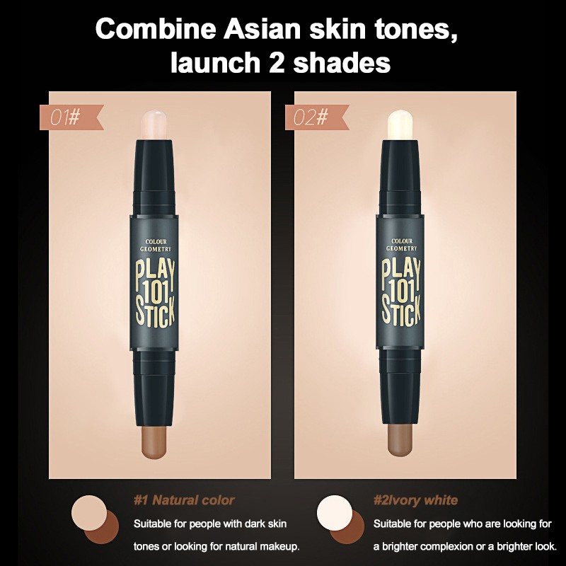 [ready] Colour Geometry Double-head V Face Trimming Stick High-light Shadow Concealer Bar Contour Stick Repair bar Nasal shadow Trimming highlight Concealer shadow (d) Bastão Corretivo Feminino Duas Cores Com Duas Pontas / Uso Facial / Corretivo / MOLI