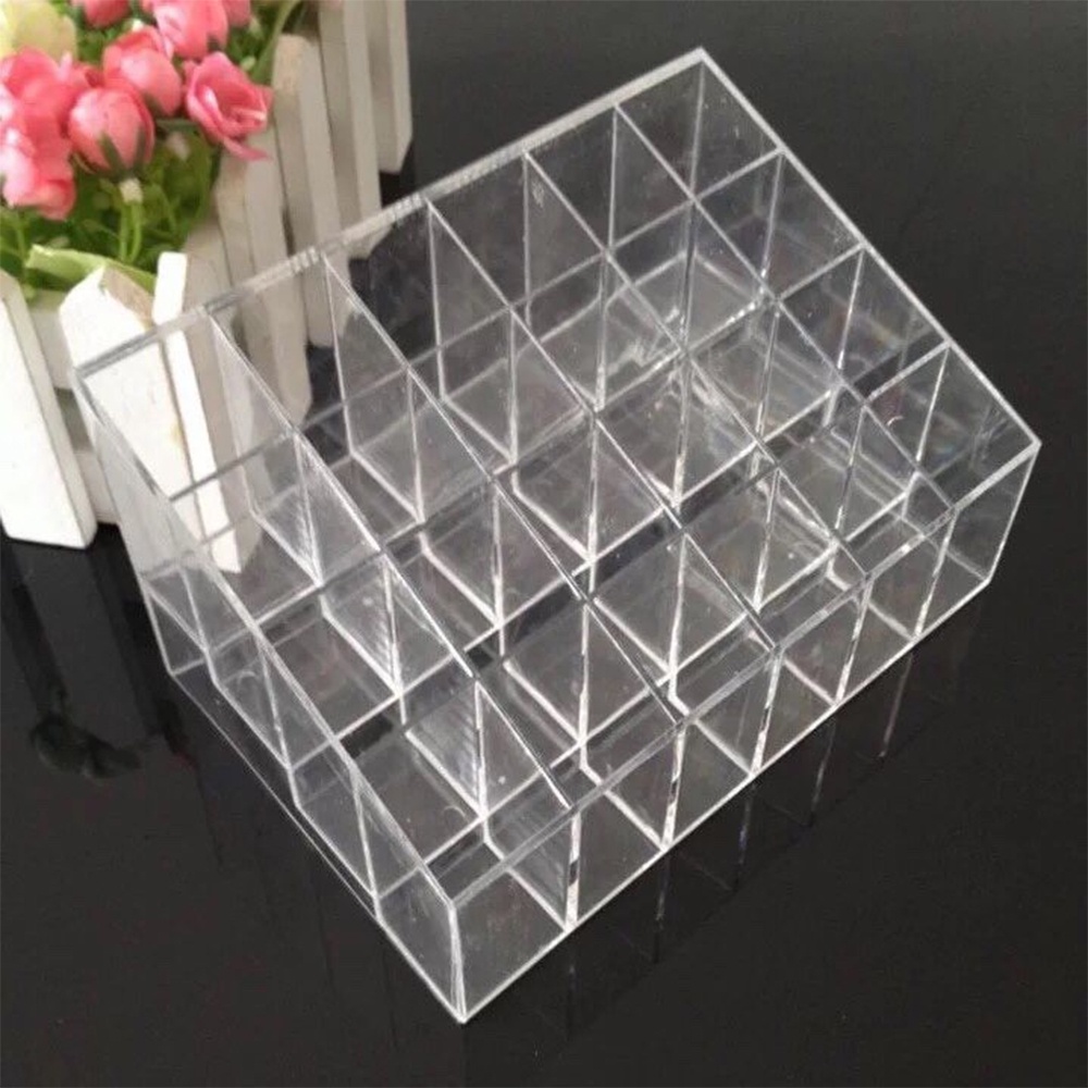 Khay Kệ Kiểu Hộp Đựng Son 24 Ô Chứa Được Mỹ Phẩm Nhỏ Cùng Cọ Trang Điểm Chất Liệu Mica Trong Suốt