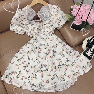 Đầm hoa hở lưng ren cut out ngực