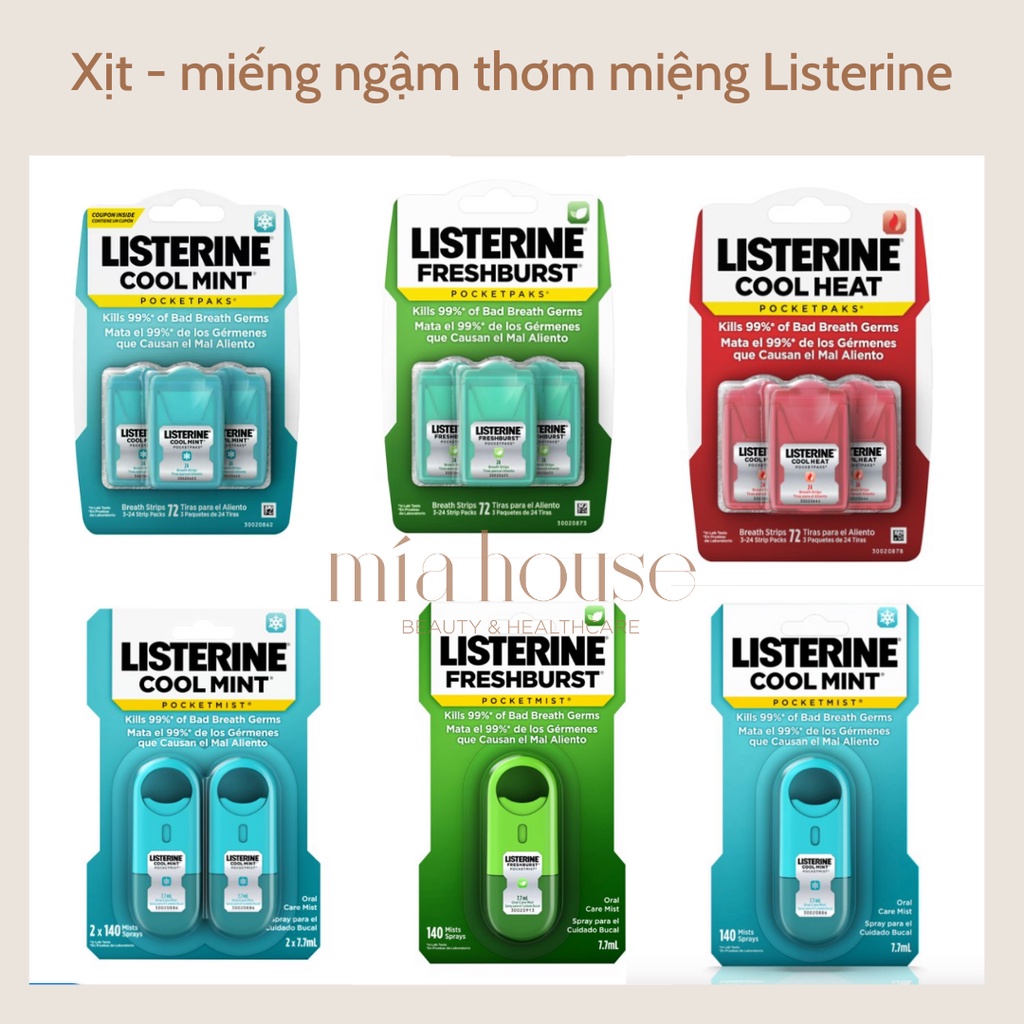 Xịt/Miếng ngậm thơm miệng Listerine bản Mỹ