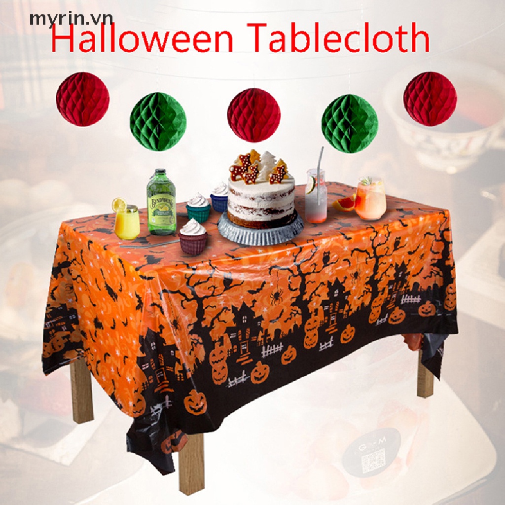 Khăn Trải Bàn Hình Chữ Nhật Bằng Nhựa Chống Nước Dùng Một Lần Họa Tiết Halloween Ốp