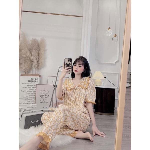 BỘ PIJAMACHẤT ĐŨI HÀN CỔ TIỂU THƯ HÀNG THIẾT KẾ CAO CẤP QUẦN NGỐ