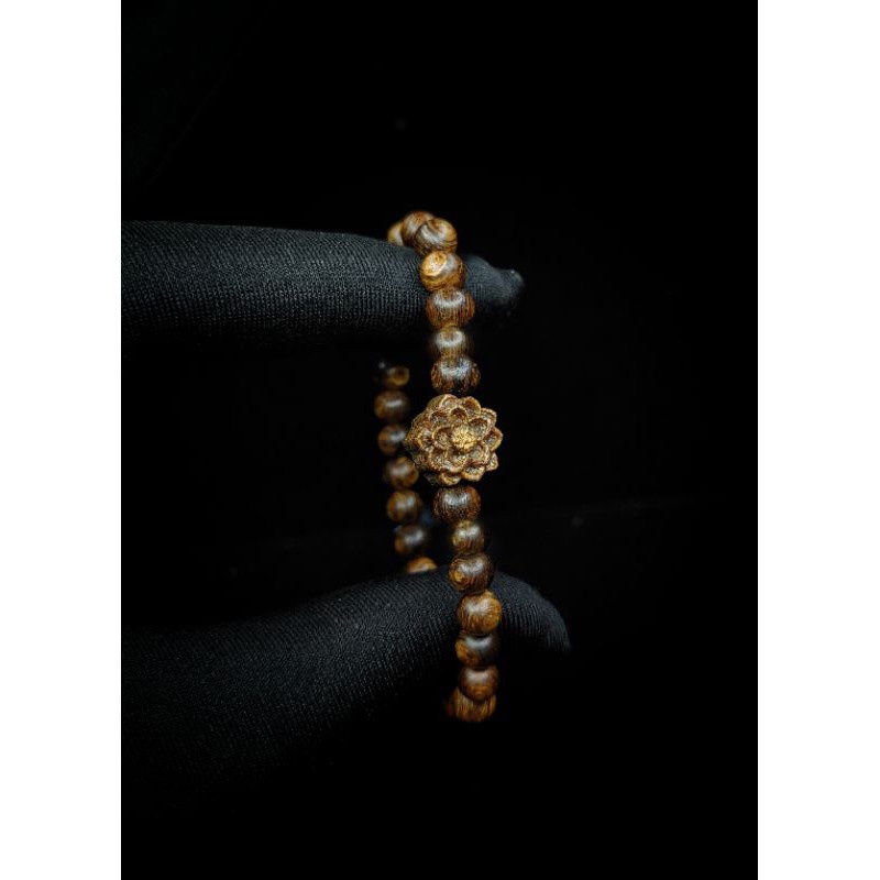 Vòng Tay Gỗ Vân 6 ly Mix Sen - May Mắn - Tài Lộc - Bình An