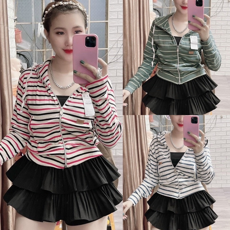 Áo Khoác Thun Nữ Có Túi Viền Sọc -Có Nón Chống Nắng Tay Dài | BigBuy360 - bigbuy360.vn