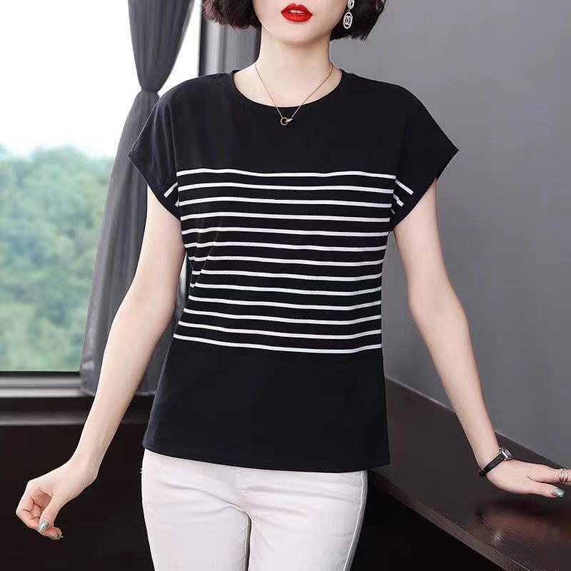 Thời Trang Áo Thun Tay Ngắn Dáng Rộng Họa Tiết Kẻ Sọc Có Size Lớn Dành Cho Nữ