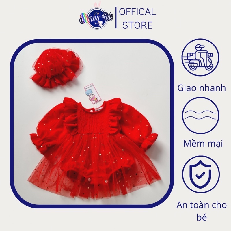 Body Váy Sao Đỏ Phối Lưới Cho Bé Gái , Váy Thôi Nôi, Đầm Đầy Tháng, Bodysuit Sơ Sinh,Váy Công Chúa, Váy Xoè Cho Bé