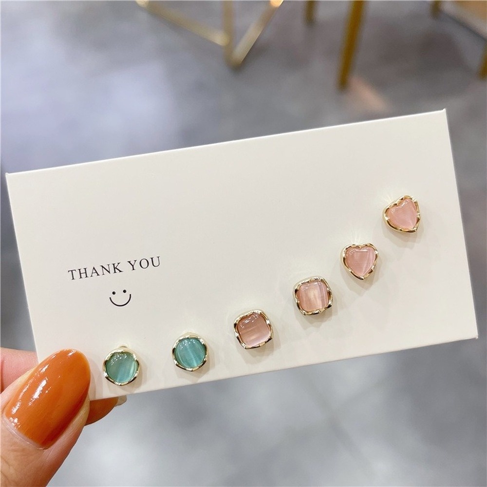 Khuyên tai mạ bạc 925 hình trái tim mắt mèo đáng yêu thời trang kiểu Hàn