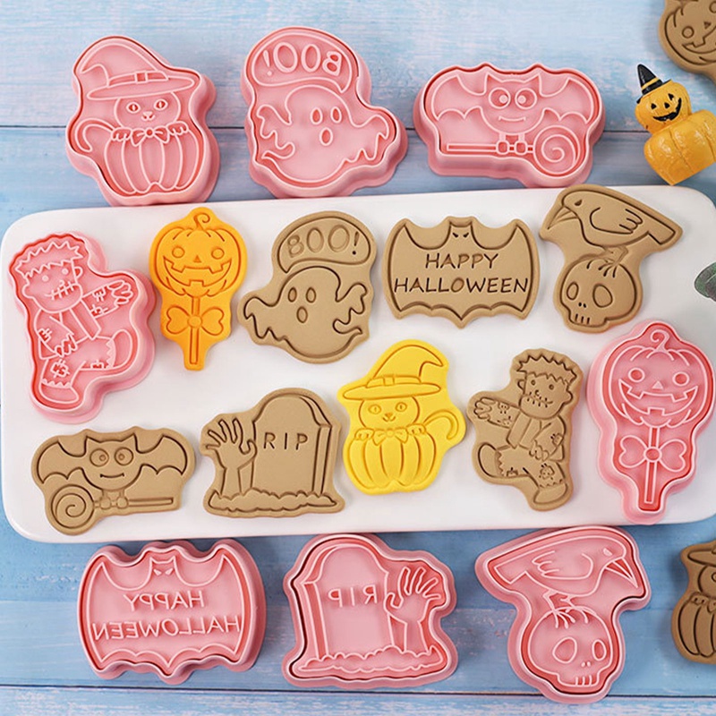 Set 8 Khuôn Cắt Bánh Quy Hình Bí Ngô / Chó Sói Hoạt Hình Phong Cách Halloween