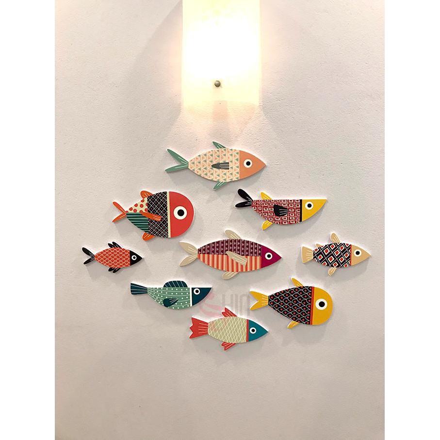BỘ CÁ  DECOR CAO CẤP - 9 EM CÁ DÁN TƯỜNG TẶNG KÈM dính