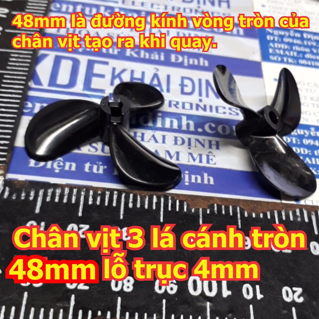 chân vịt tàu thủy mô hình 3 lá, 3 cánh màu đen bóng nhựa cứng (bộ 2 cánh thuận nghịch) 48mm, lỗ trục 4mm kde5477