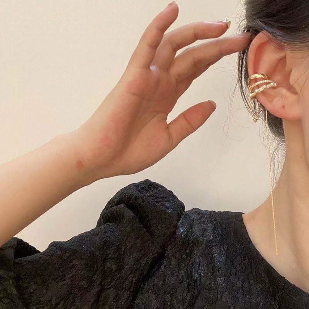 Khuyên Kẹp Vành Tai Dáng Dài Bằng Kim Loại Đính Đá Zircon / Ngọc Trai Không Cần Xỏ Khuyên Nhiều Màu Cho Nữ