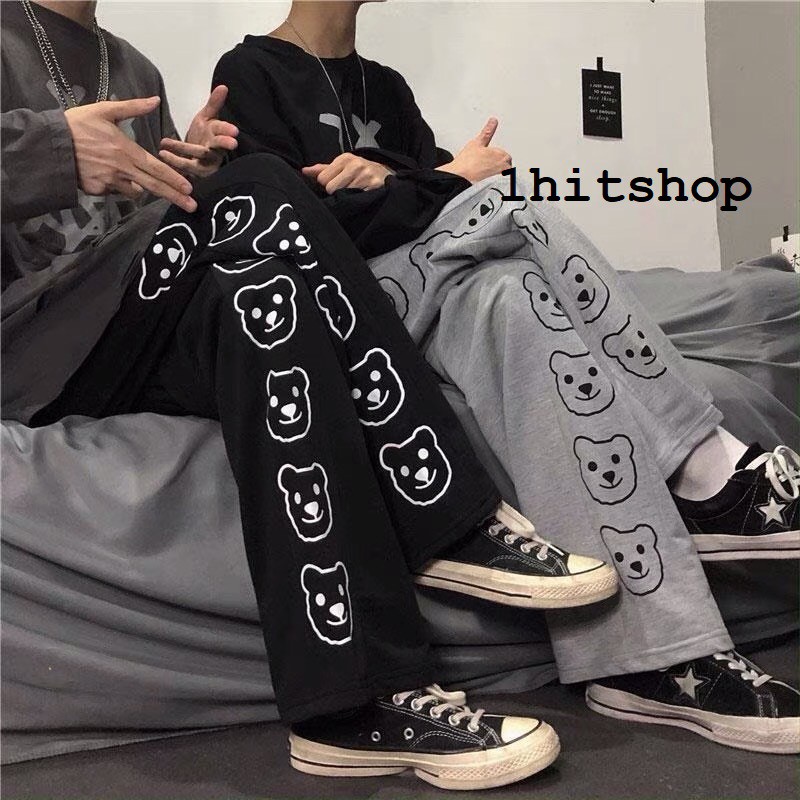 Quần DÀI Ống Rộng IN GẤU Ulzzang Unisex 1hitshop