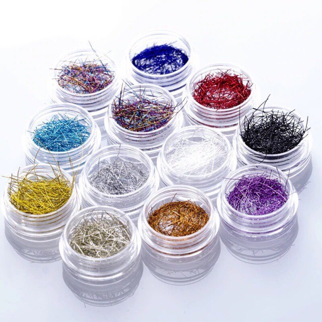 Nhũ Sợi - Nhũ kim tuyến sợi set 12 màu trang trí móng