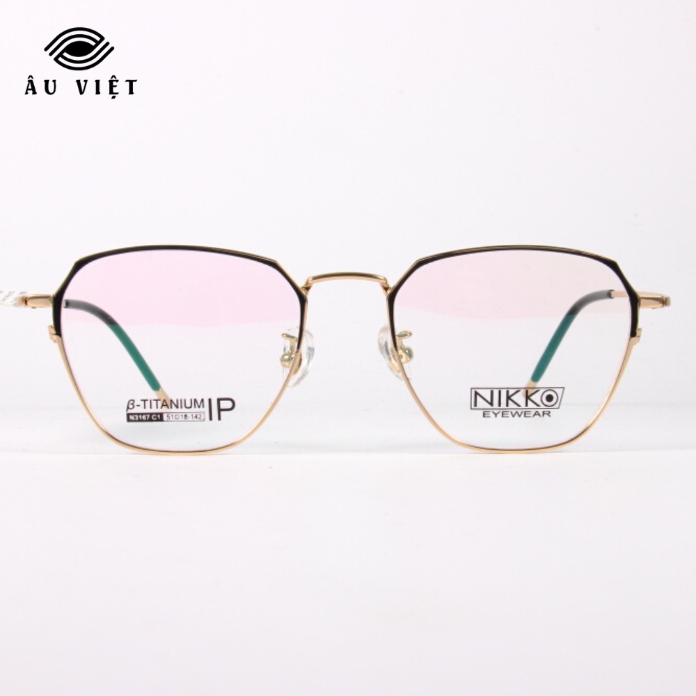 Gọng kính nam nữ unisex kim loại titanium dáng vuông Nikko N-3167 màu vàng viền đen Full box
