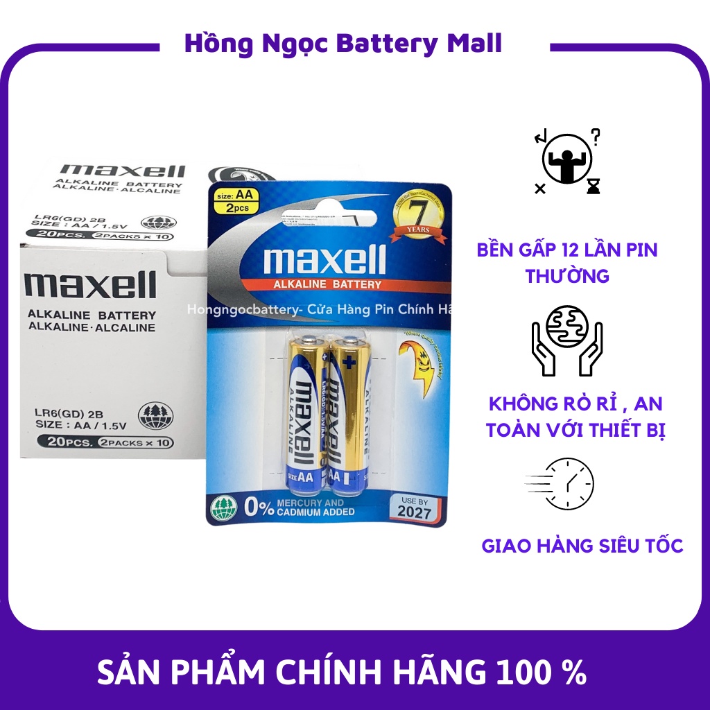 Vỉ 2 Viên Pin AA - AAA ( Pin Tiểu ) Maxell Alkaline - Chính Hãng