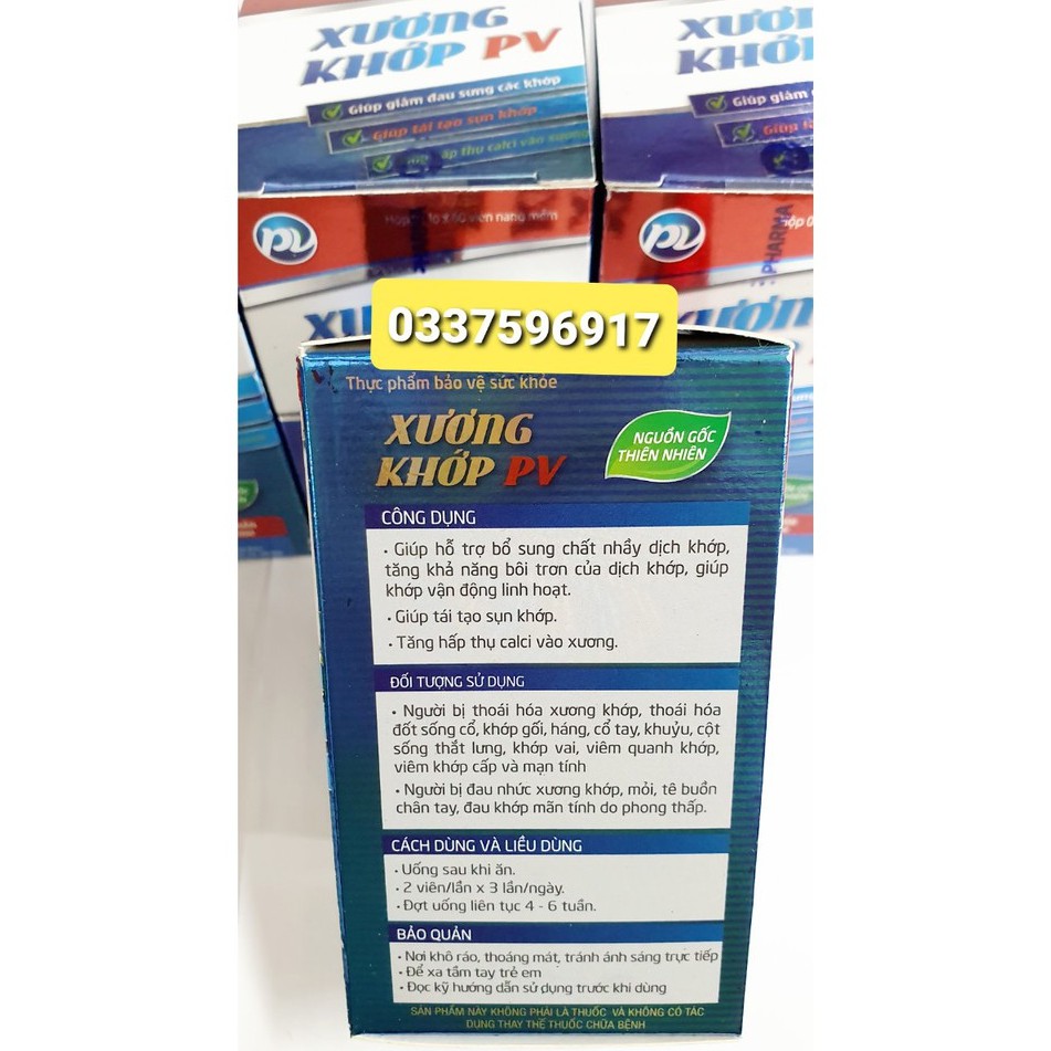 XƯƠNG KHỚP PV - HỖ TRỢ TÁI TẠO SỤN KHỚP - THOÁI HÓA KHỚP - LỌ 60 VIÊN