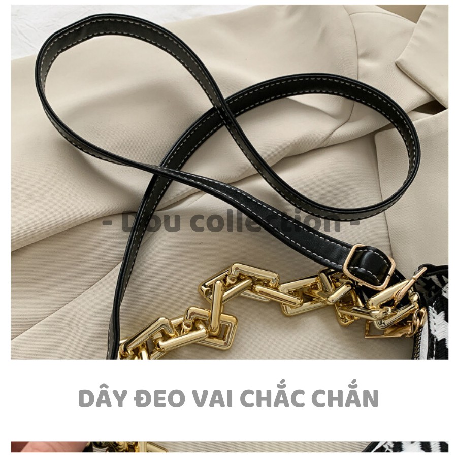 [NowShip2h] Túi Xách Đeo Chéo Thời Trang Thu Đông Phối Xích Họa Tiết HOUNDSTOOTH Sành Điệu - Mã XT031