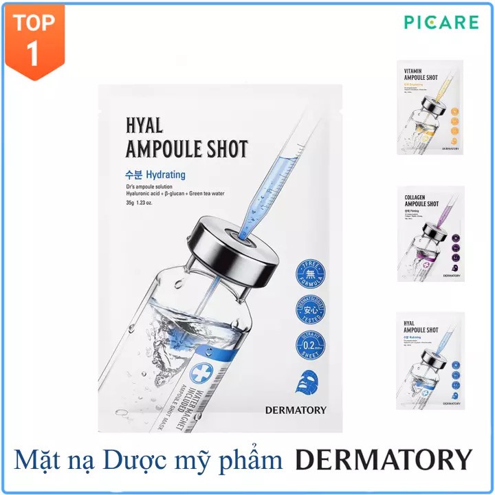 Combo 10 Mặt Nạ Giấy Cấp Ẩm Dermatory Ampoule Shot Mask Hyal-Shot 35g