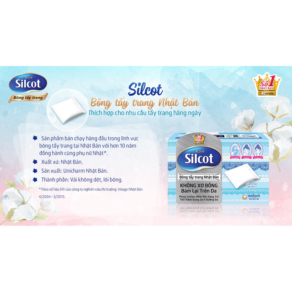 Combo 3 hộp Bông tẩy trang (bông trang điểm) Silcot 82 miếng/hộp