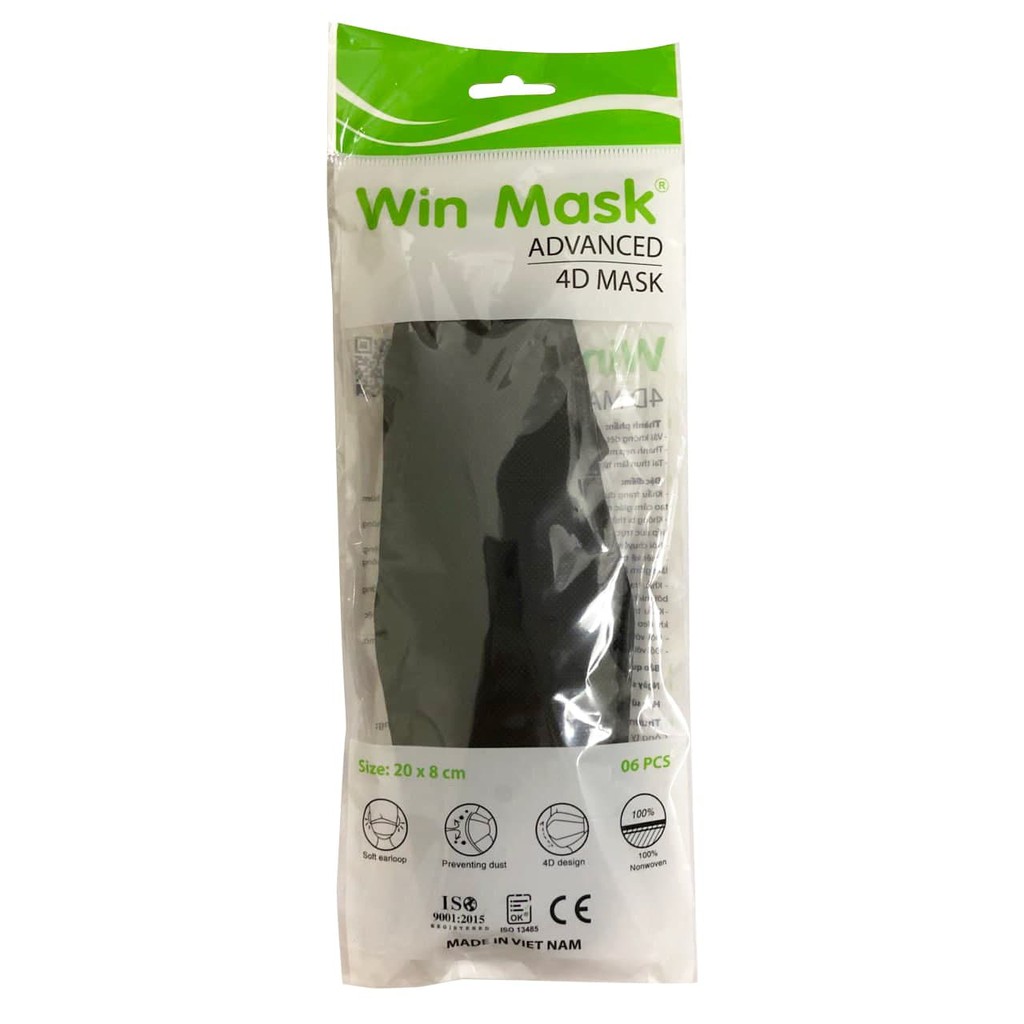 Khẩu trang 4D kháng khuẩn Win Mask - ngăn bụi 2.5PM (gói 6 cái) - 5 màu lựa chọn