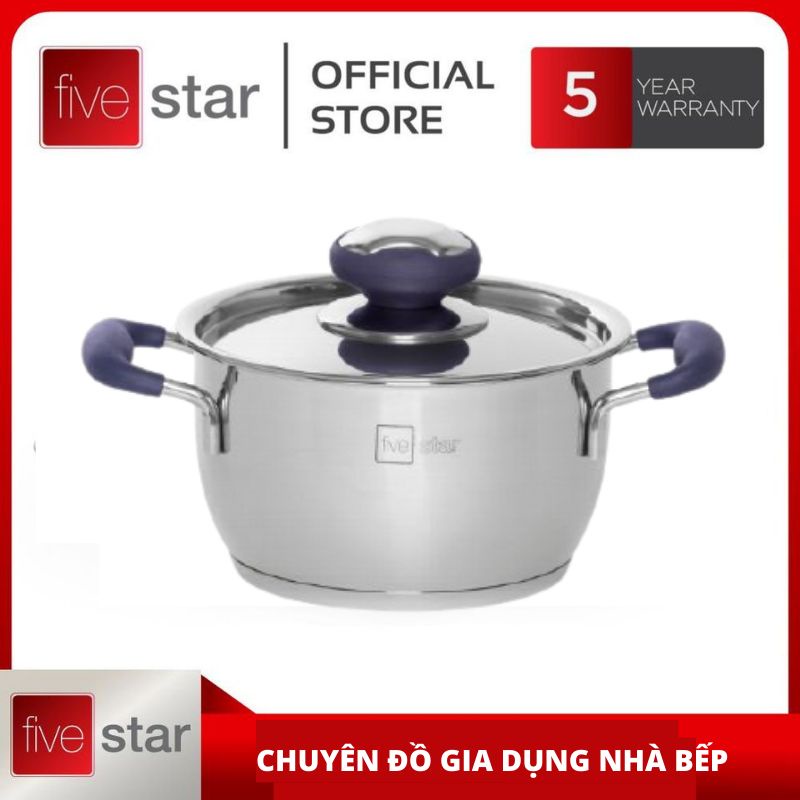 Nồi 3 đáy inox 430 Thân Cool Fivestar Standard quai silicon chống nóng nắp inox (16cm)[ TỐT CHO SỨC KHỎE]