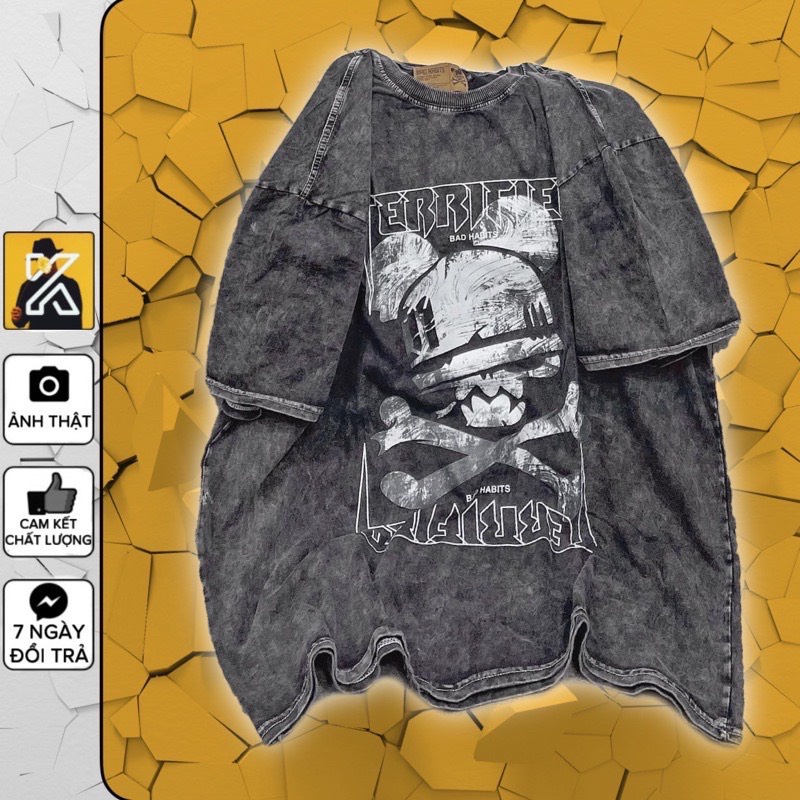 Áo thun tay lỡ loang màu họa tiết đầu lâu TERRI trẻ trung cá tính/ Áo cộc tay mặc quanh năm phom rộng unisex nam nữ | BigBuy360 - bigbuy360.vn