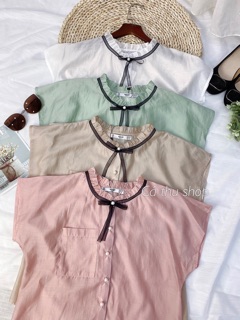 Áo tơ cổ bèo nơ