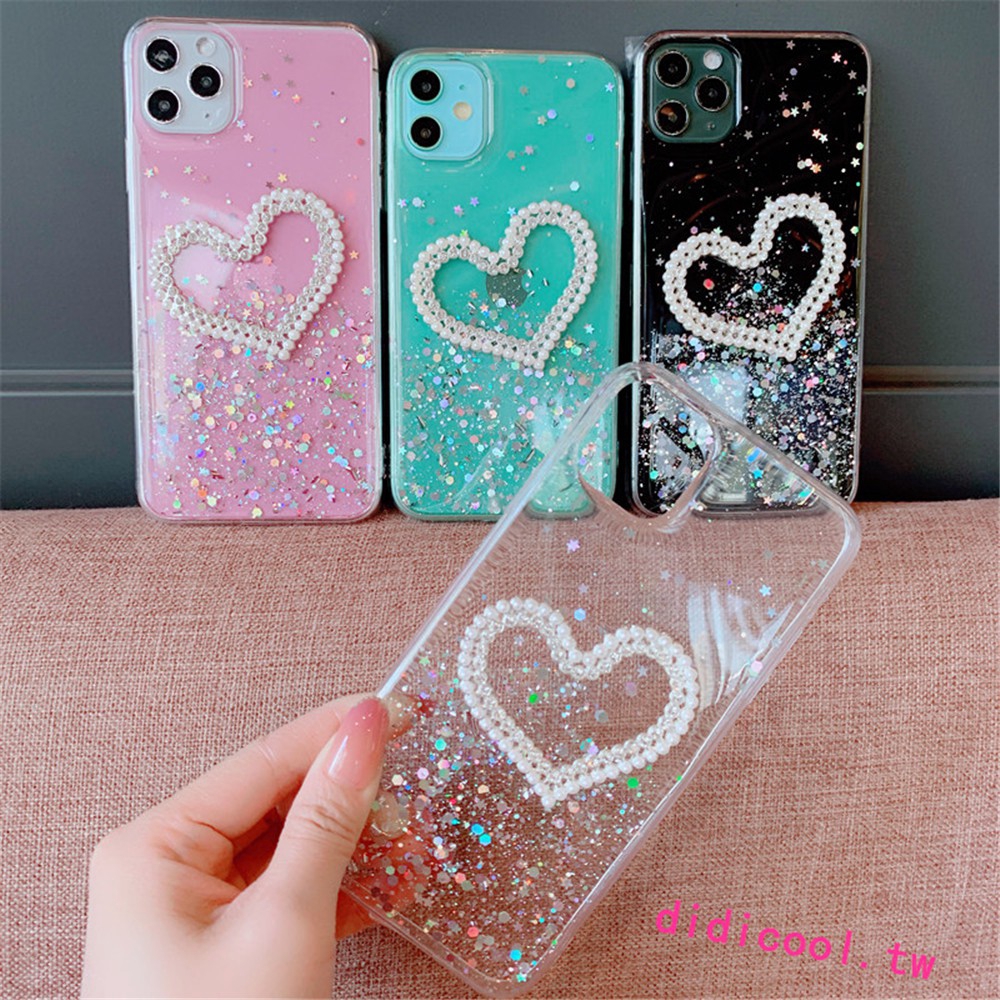 Realme 5 Pro Realme 6 Pro Realme C2 3 Pro Glittering Starry Sky Pearl Love Heart Phone Case for Reno 4 Pro Reno 3 Pro