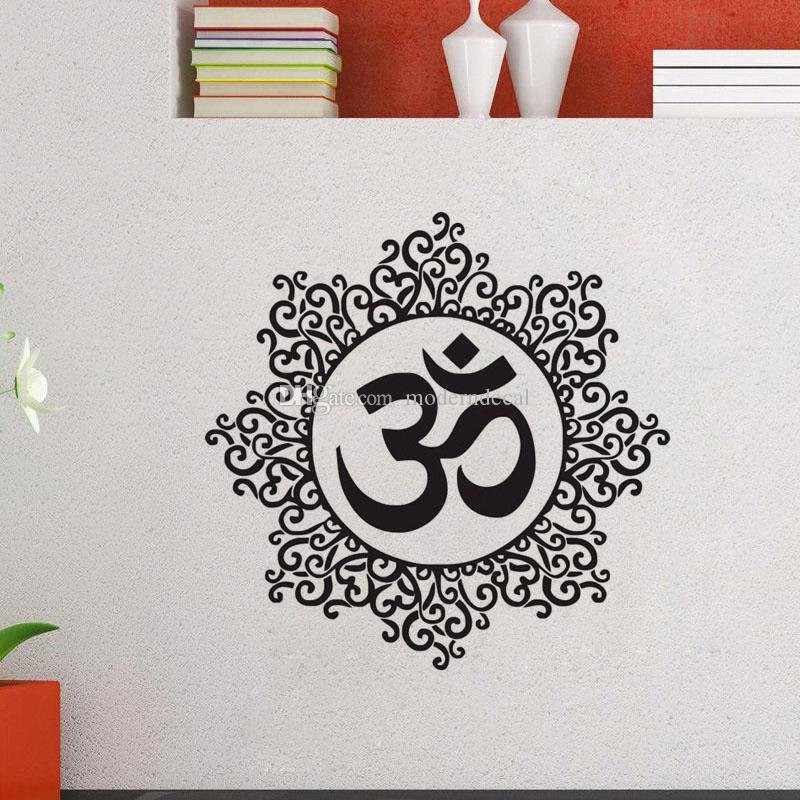 Decal dán tường hình bông hoa chữ OM thanh tịnh - Nhận làm size theo yêu cầu
